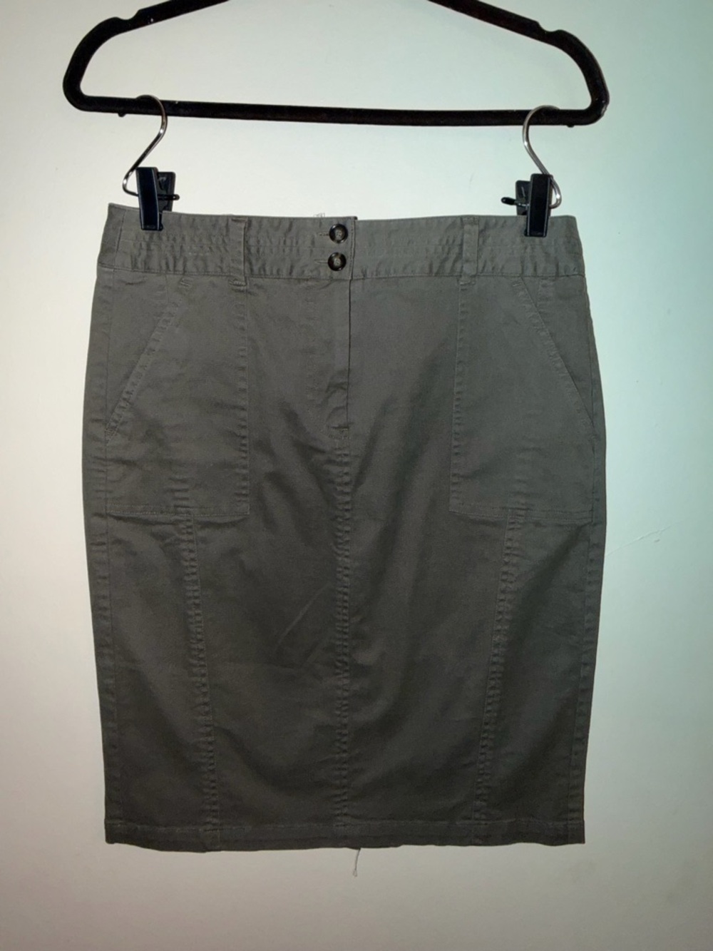LOFT Olive Green Pencil Skirt with Front Pockets